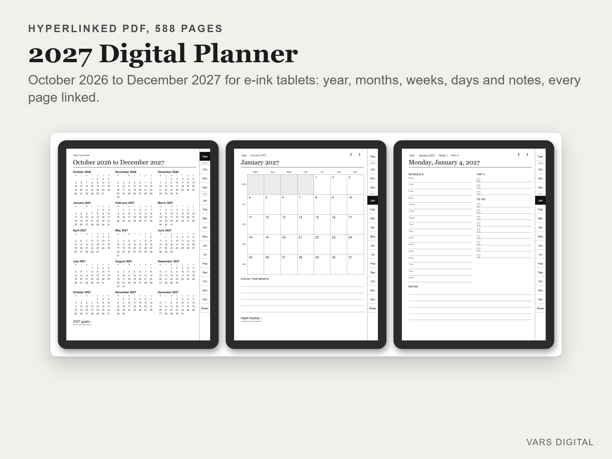 2027 Digital Planner for E-Ink Tablets spreadsheet template preview