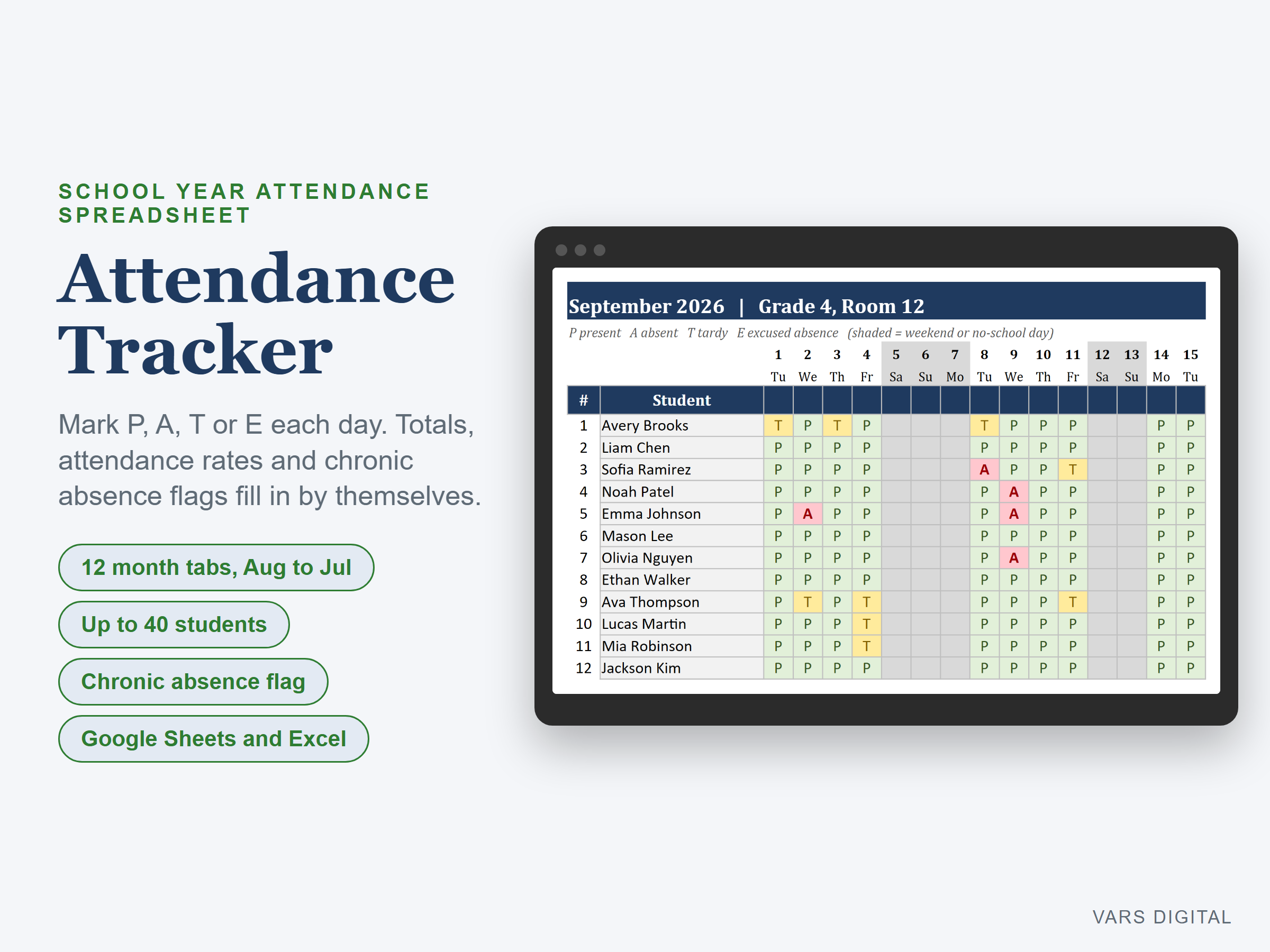 Attendance Tracker spreadsheet template preview