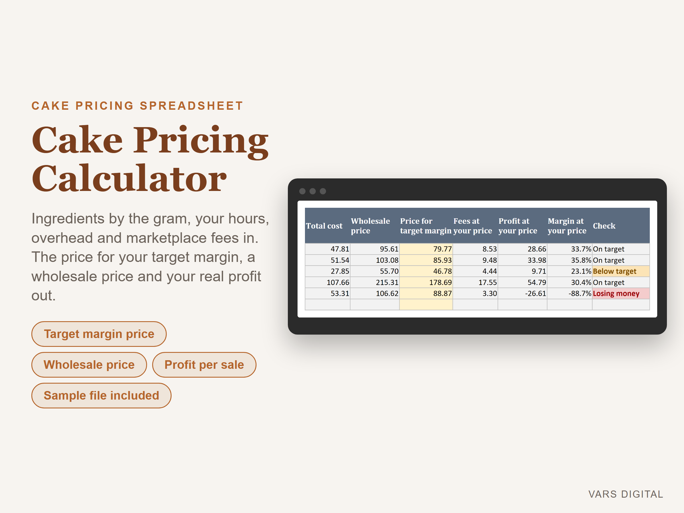 Cake Pricing Calculator spreadsheet template preview