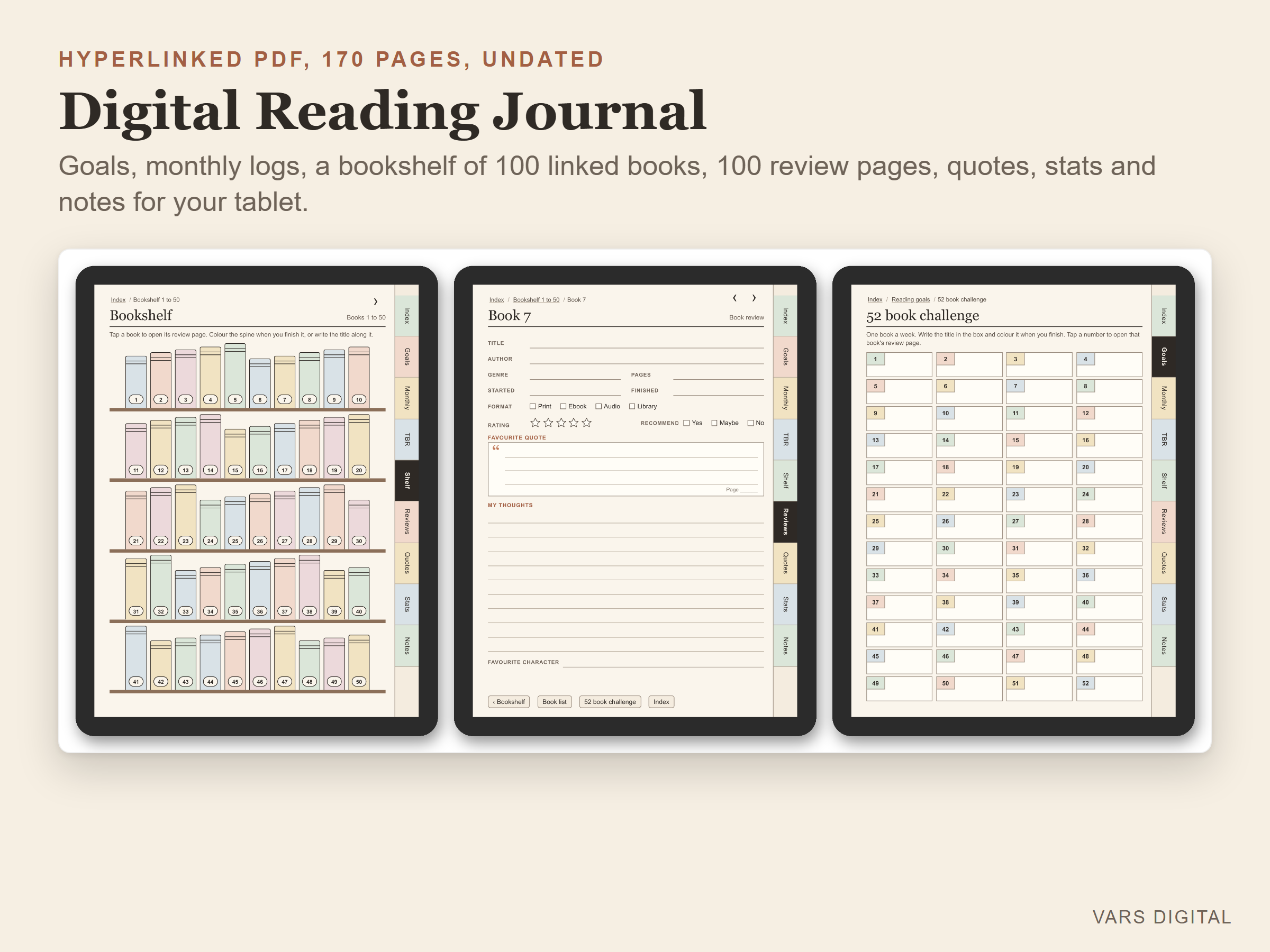 Digital Reading Journal spreadsheet template preview