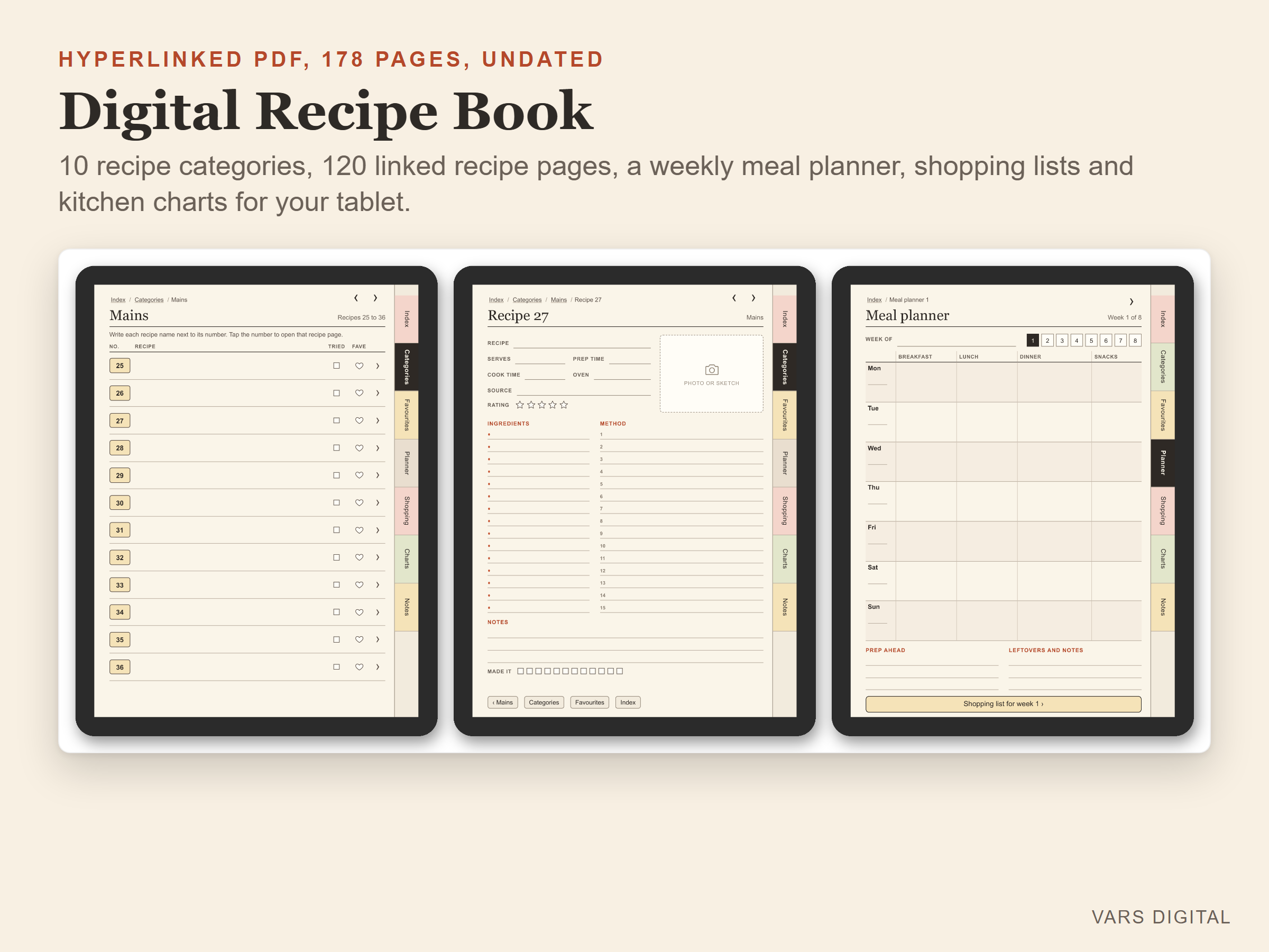 Digital Recipe Book spreadsheet template preview