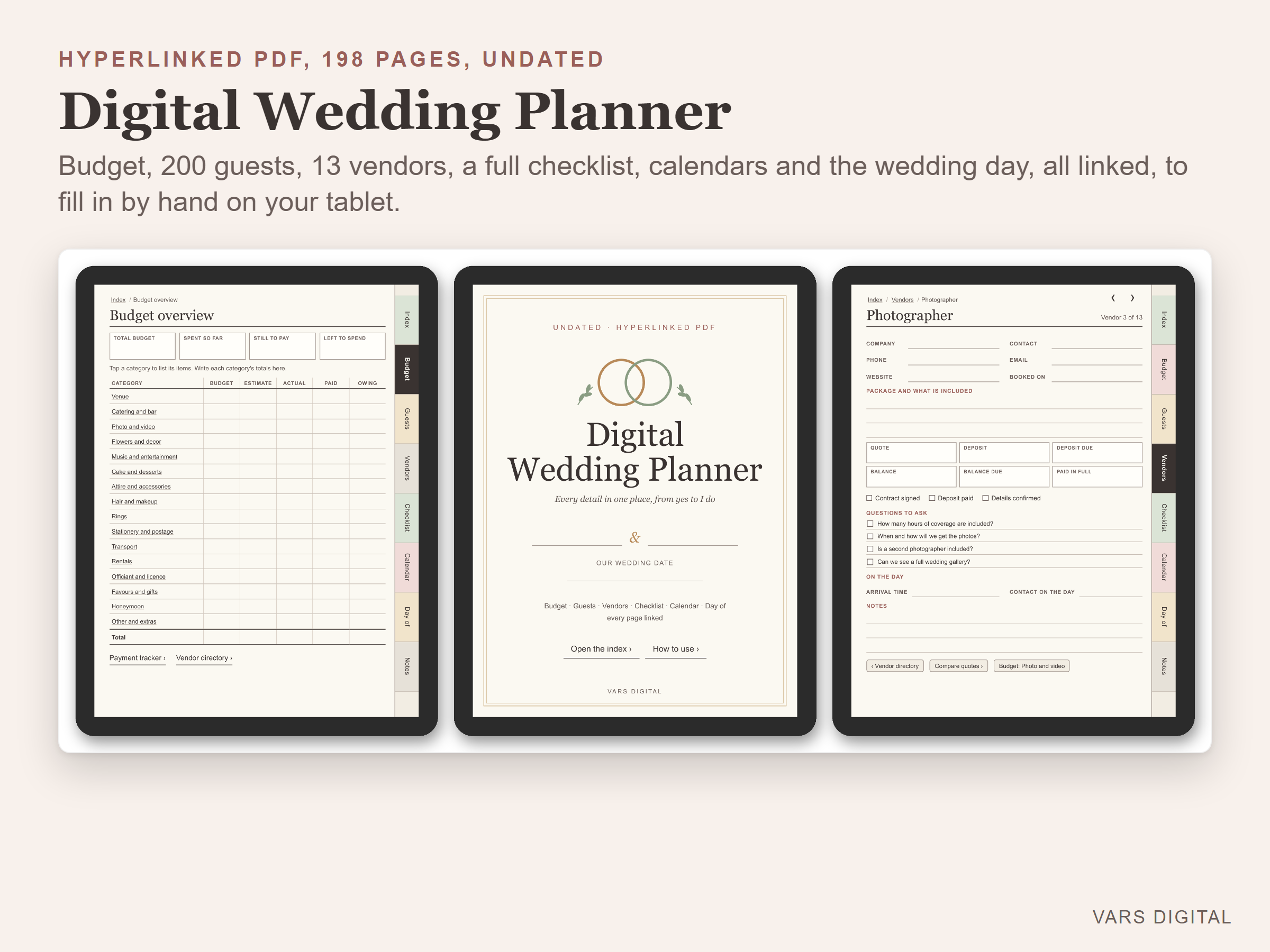 Digital Wedding Planner spreadsheet template preview