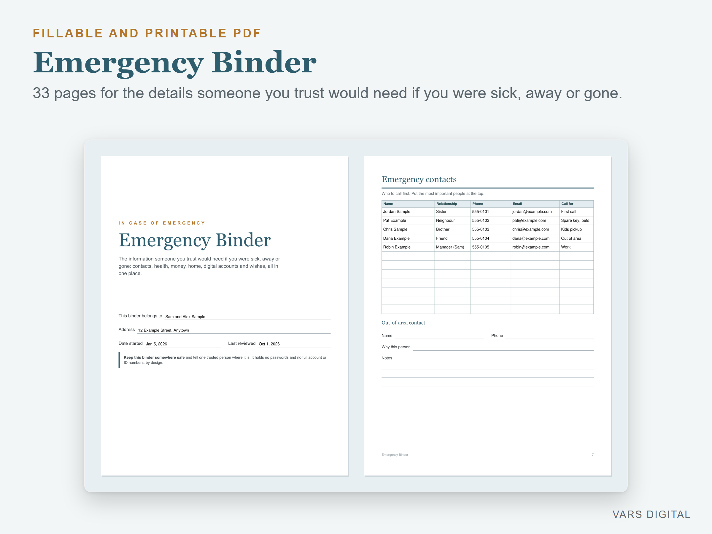 Emergency Binder (Fillable PDF) preview