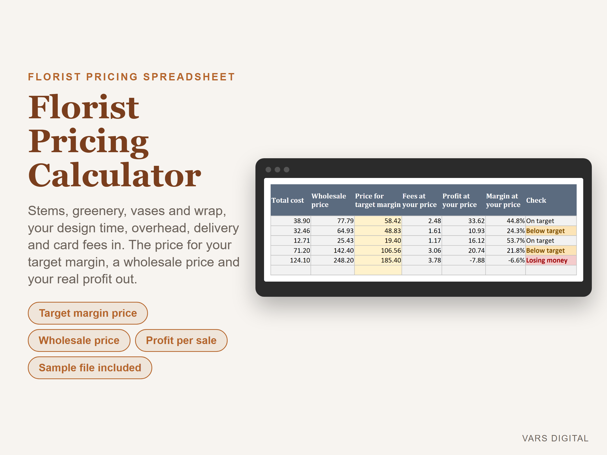 Florist Pricing Calculator spreadsheet template preview