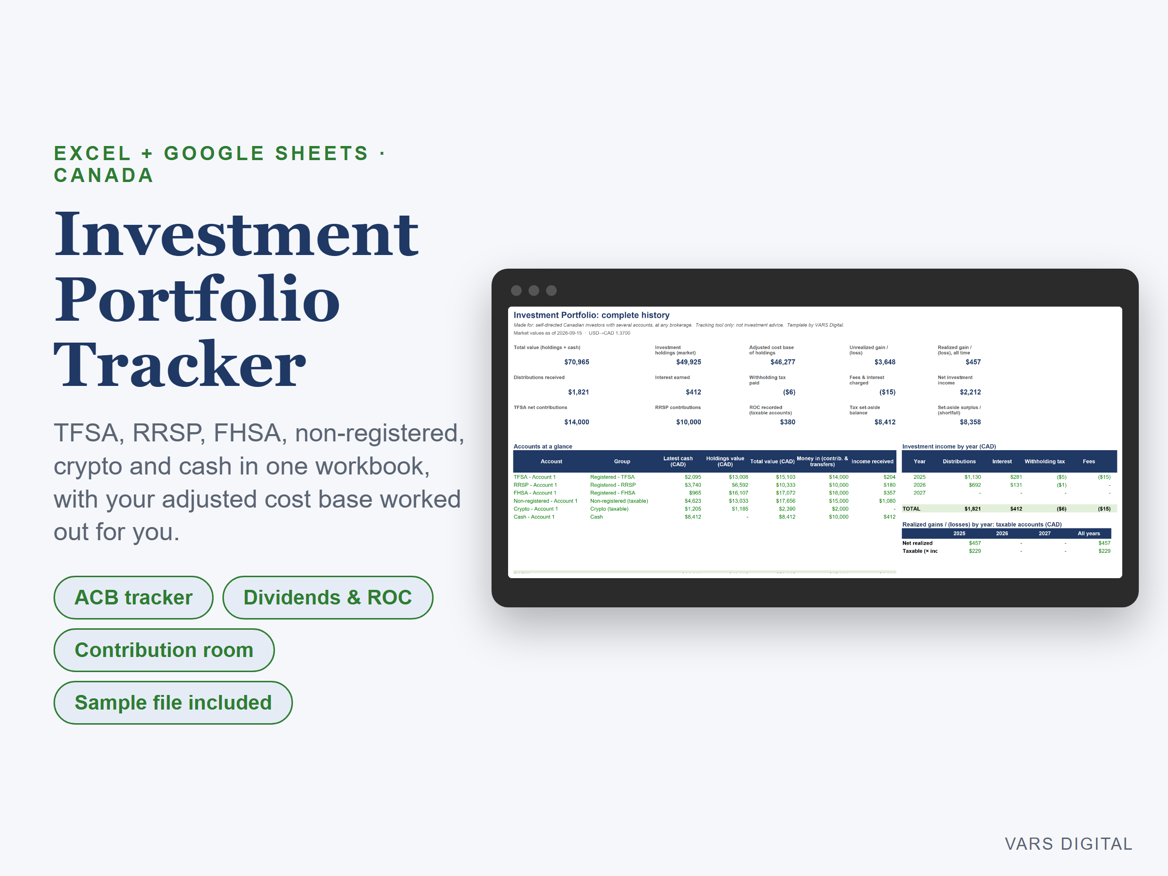 Investment Portfolio Tracker (Canada) spreadsheet template preview
