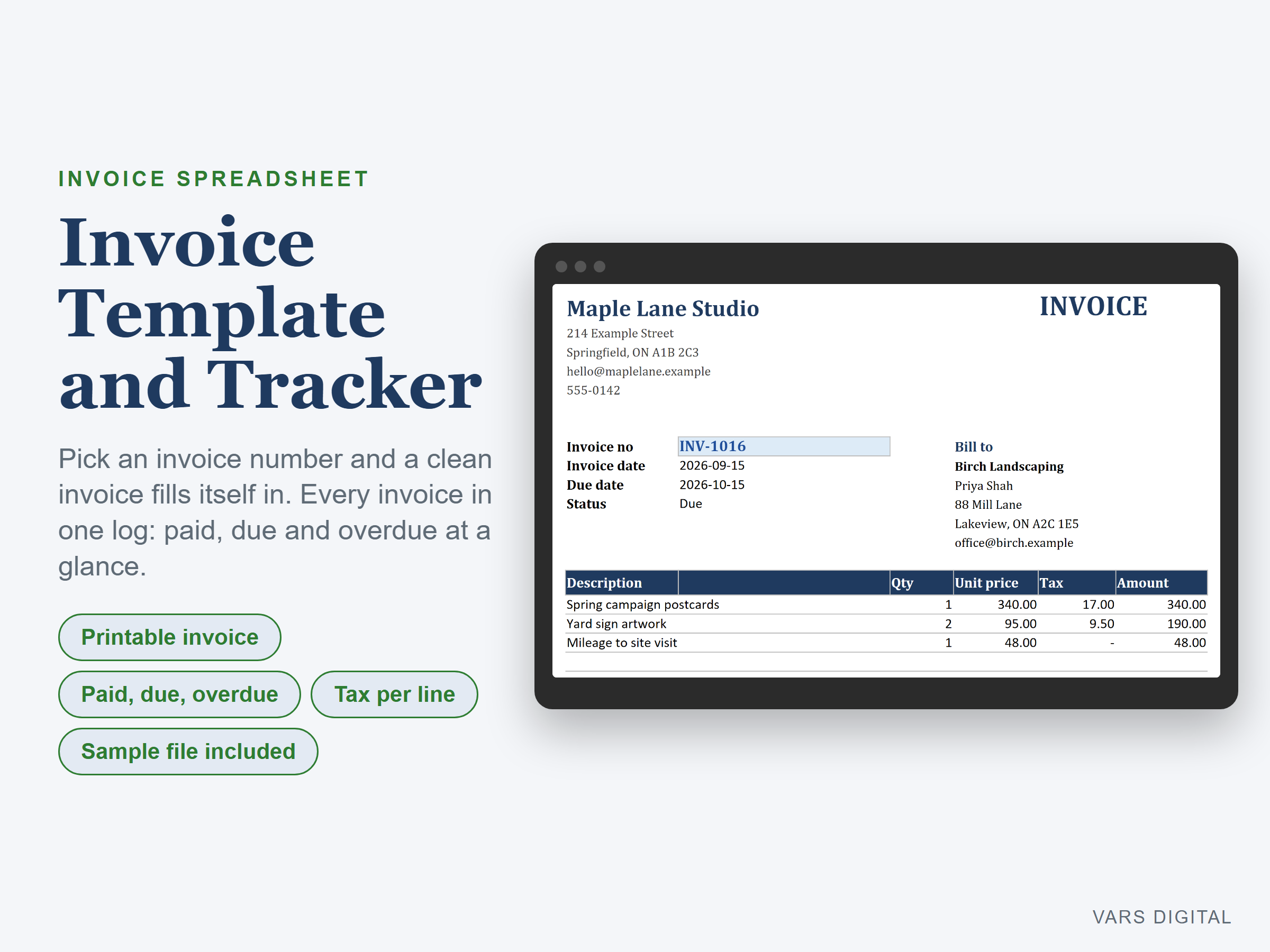 Invoice Template and Tracker spreadsheet template preview