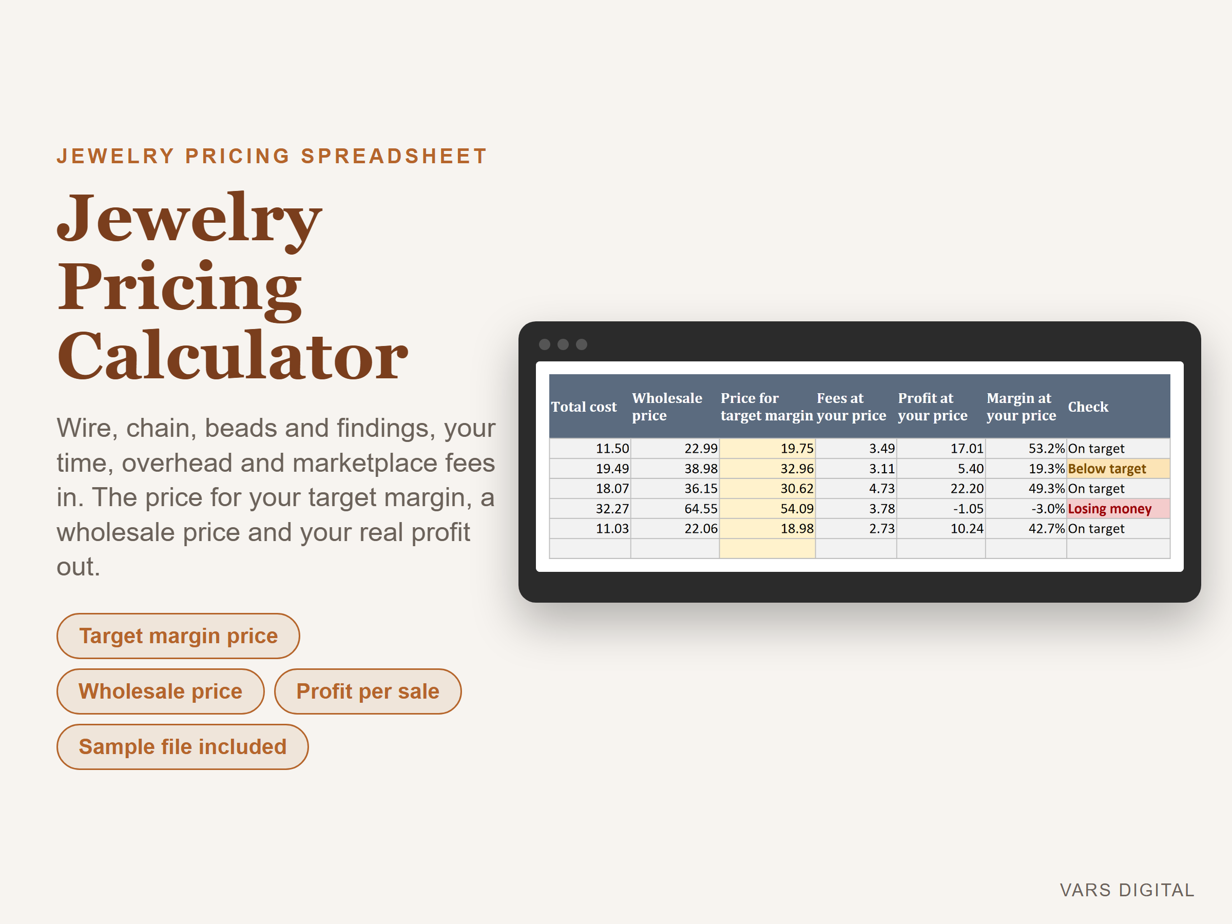 Jewelry Pricing Calculator spreadsheet template preview