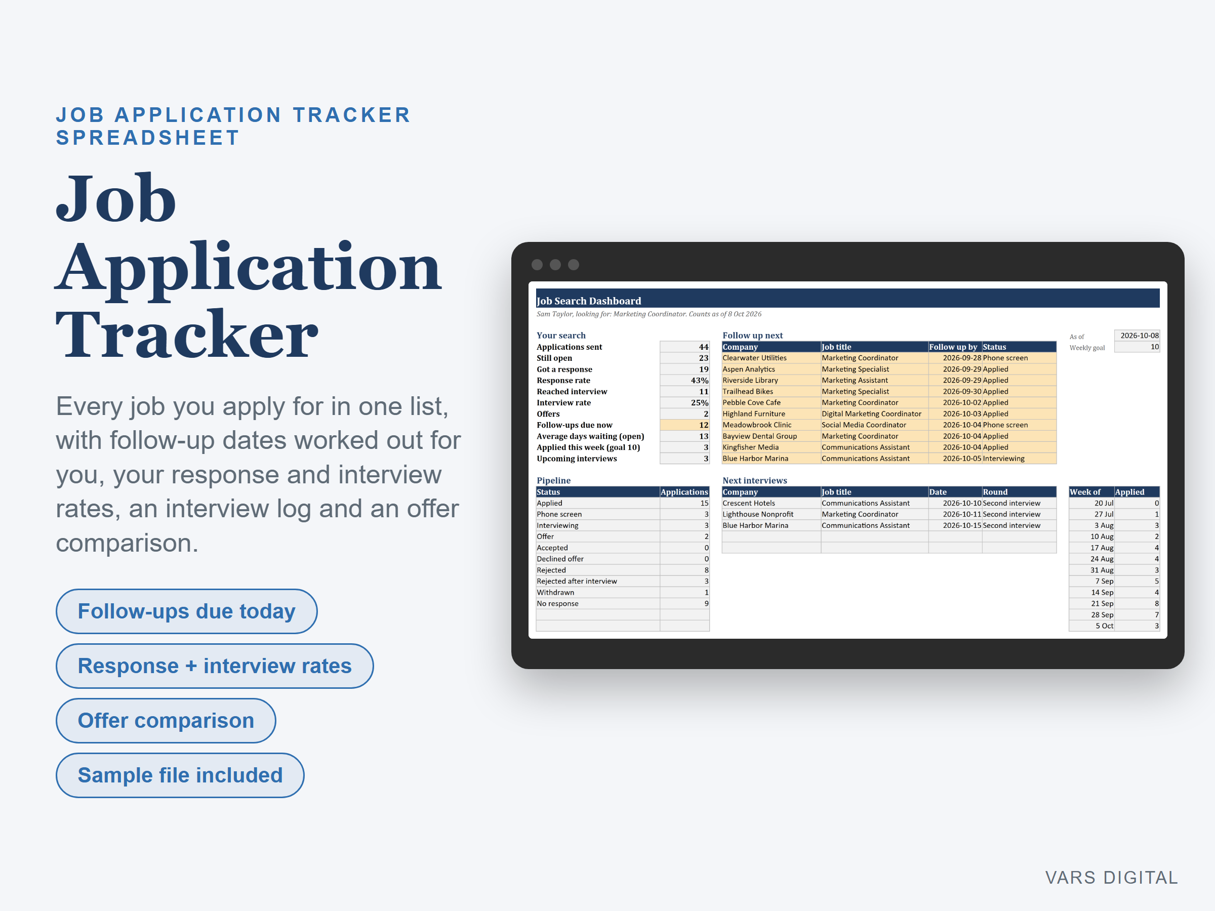 Job Application Tracker spreadsheet template preview