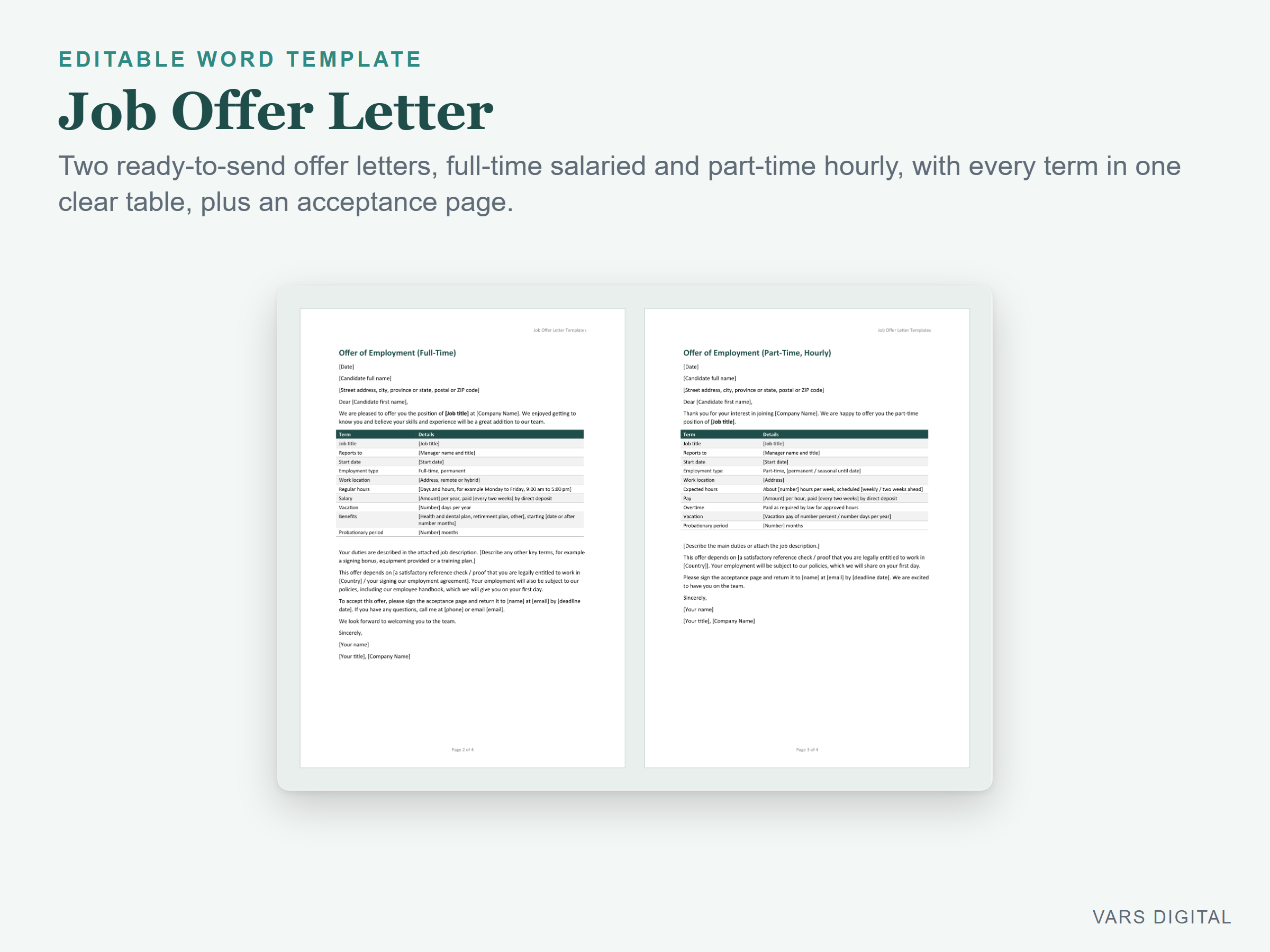 Job Offer Letter Template (Word) preview