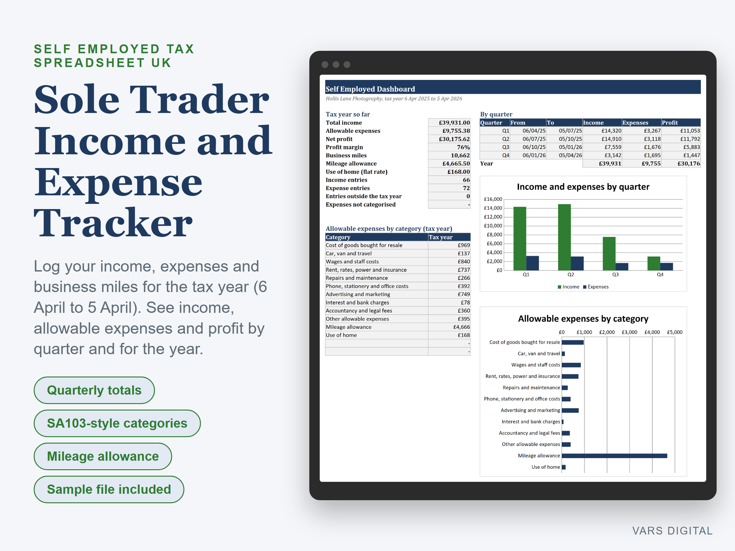 Self Employed Tax Spreadsheet UK spreadsheet template preview