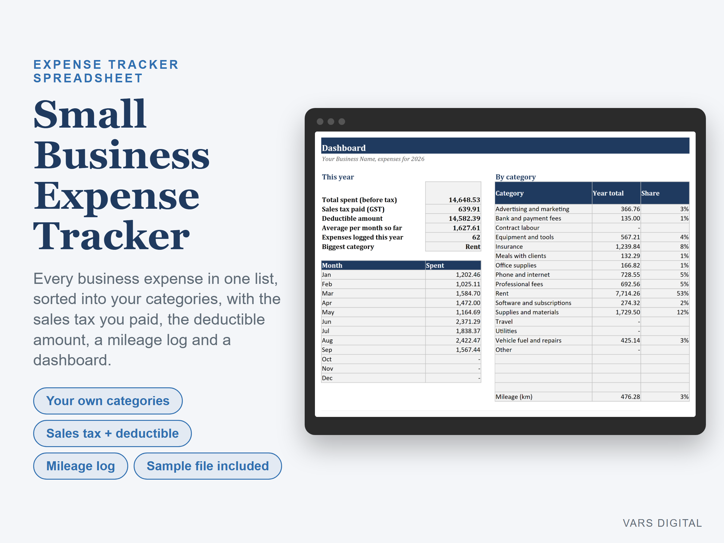 Small Business Expense Tracker spreadsheet template preview