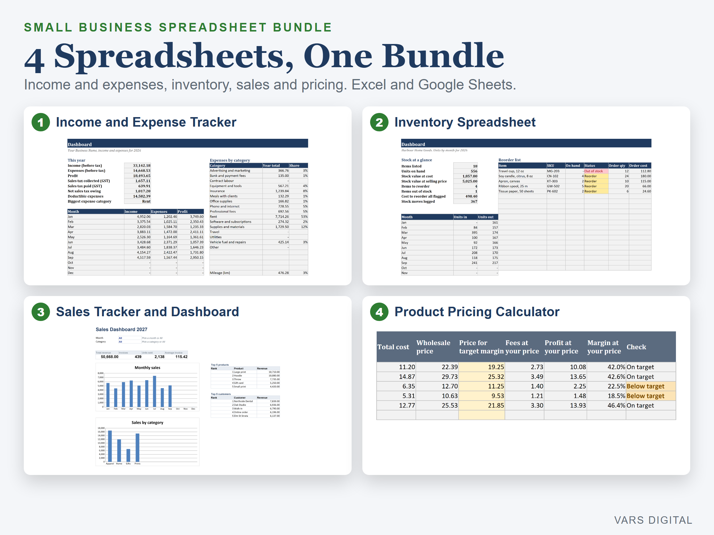Small Business Spreadsheet Bundle spreadsheet template preview