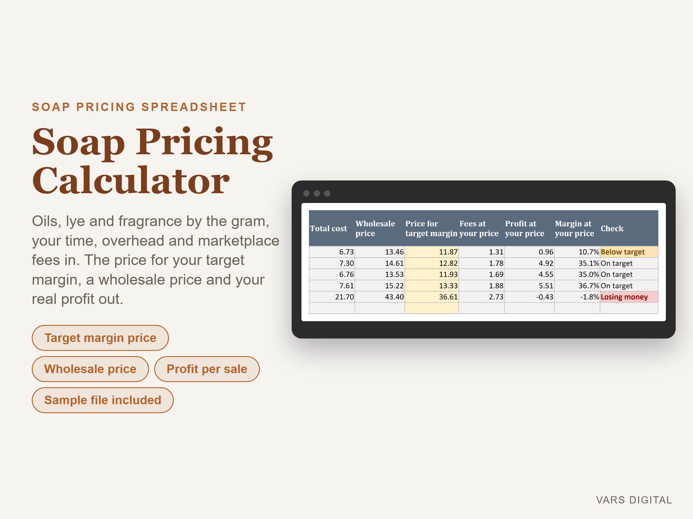 Soap Pricing Calculator spreadsheet template preview