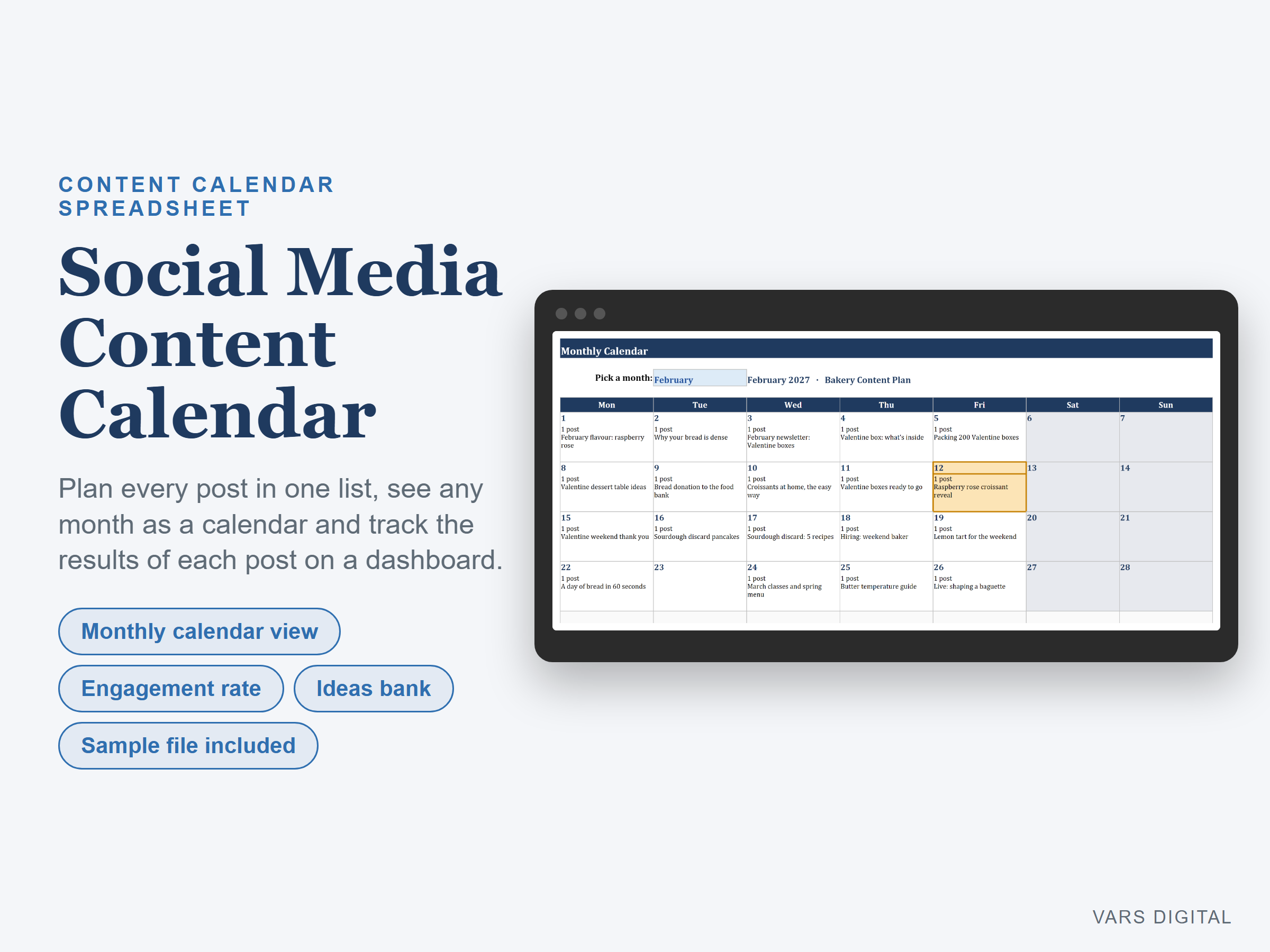 Social Media Content Calendar spreadsheet template preview