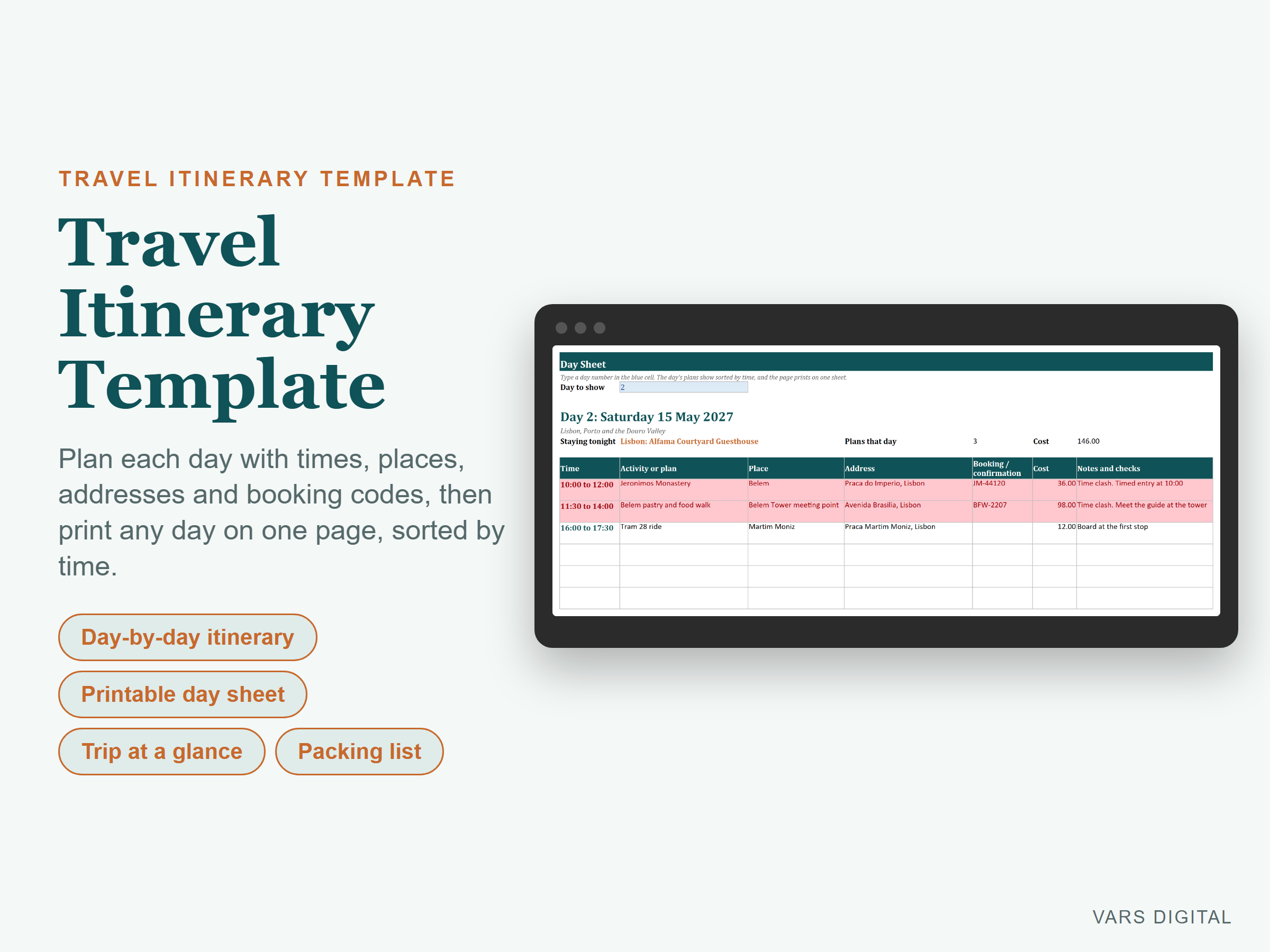Travel Itinerary Template spreadsheet template preview
