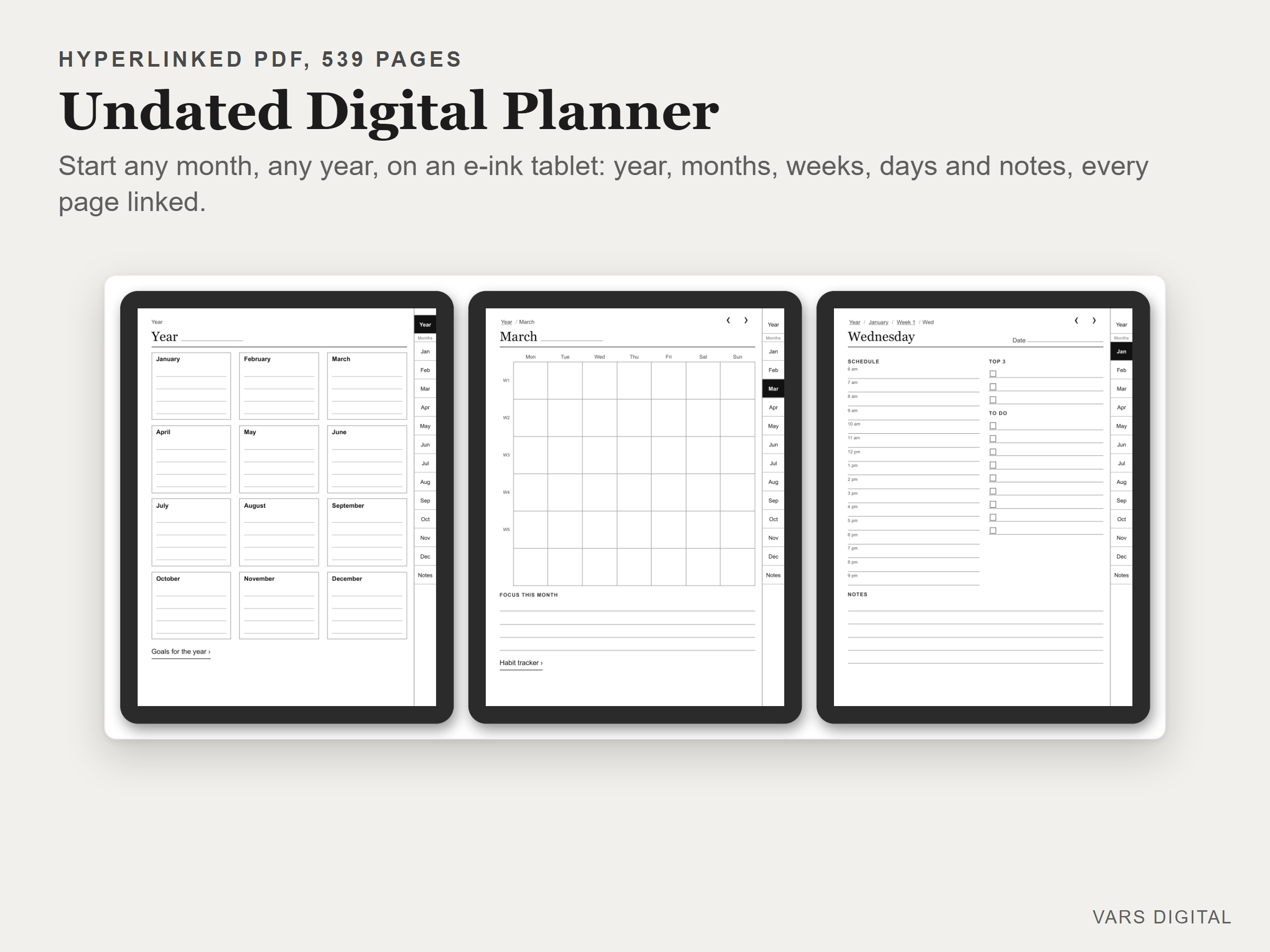 Undated Digital Planner for E-Ink Tablets spreadsheet template preview