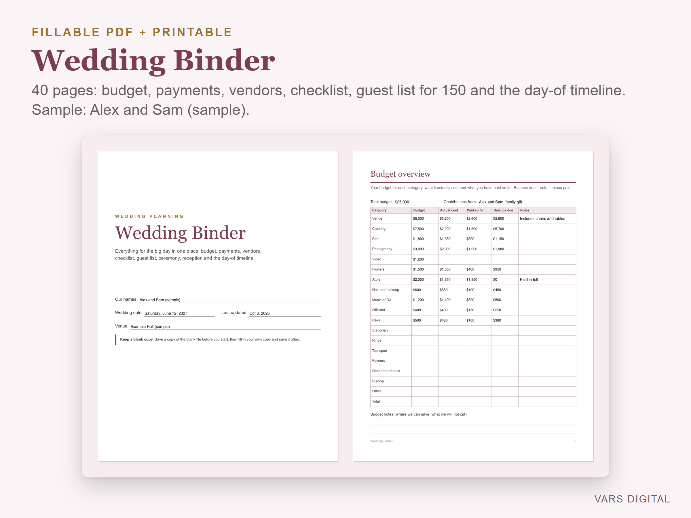 Wedding Binder (Fillable PDF) preview