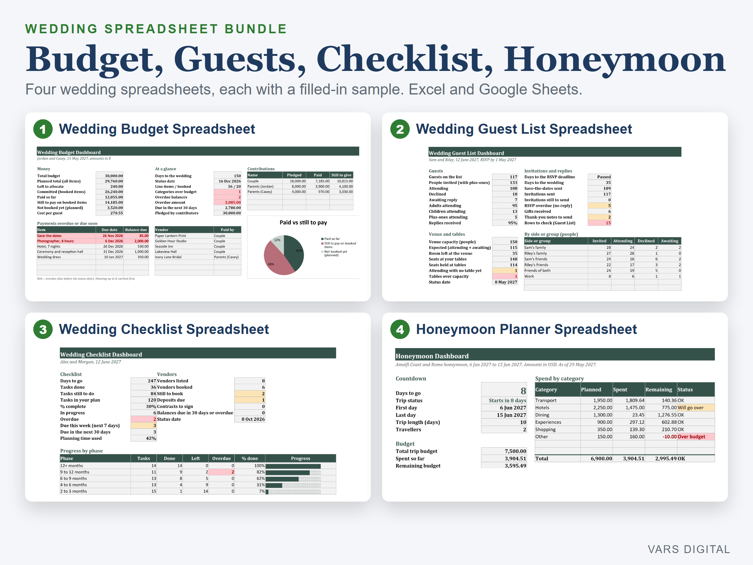 Wedding Spreadsheet Bundle spreadsheet template preview