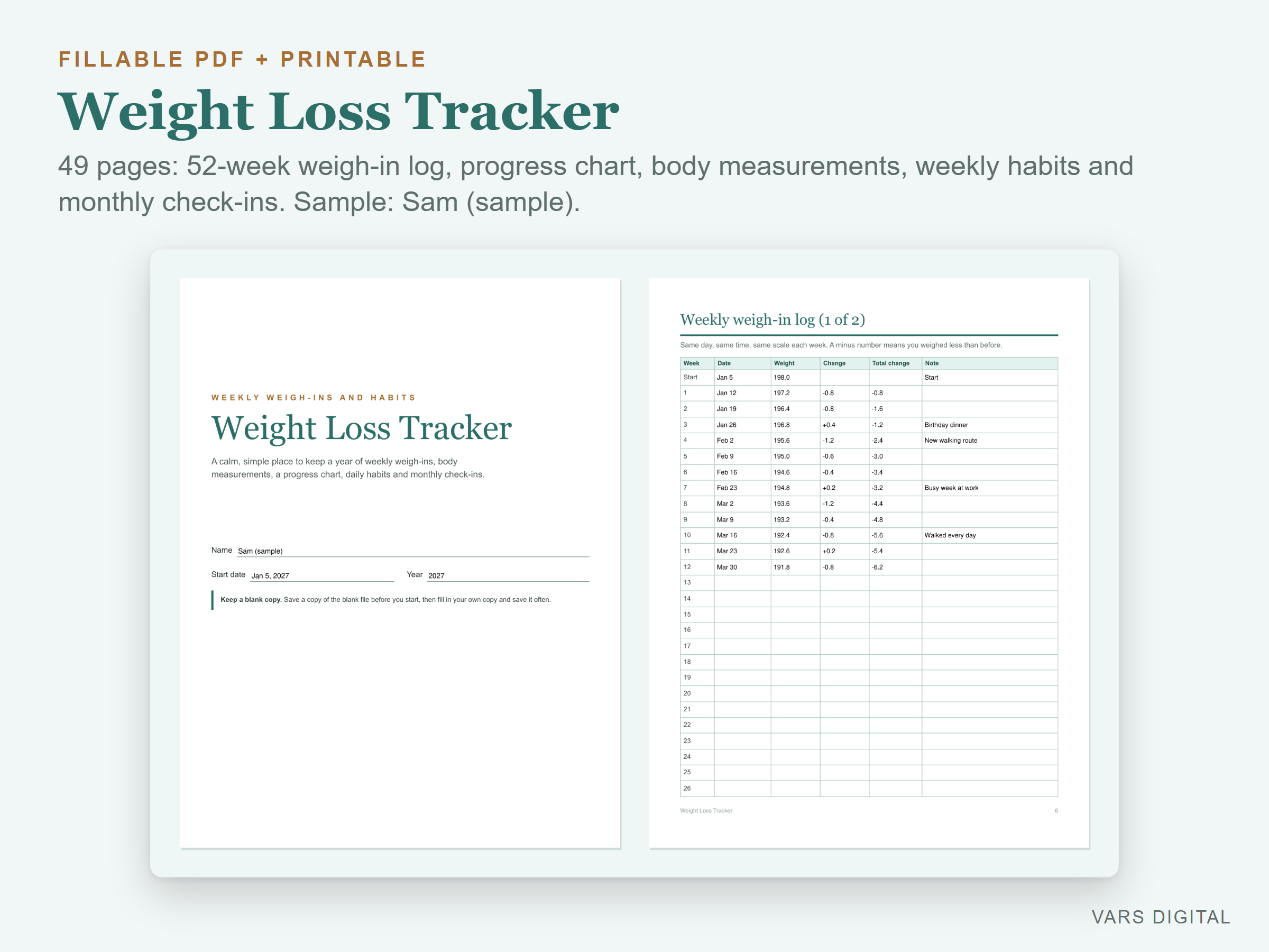 Weight Loss Tracker (Fillable PDF) preview